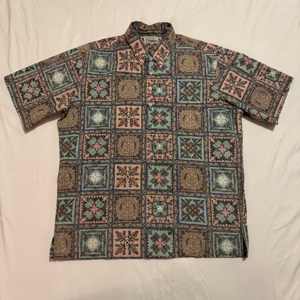 Vintage Reyn Spooner Hawaiian Shirt Rotary International L Reverse Print